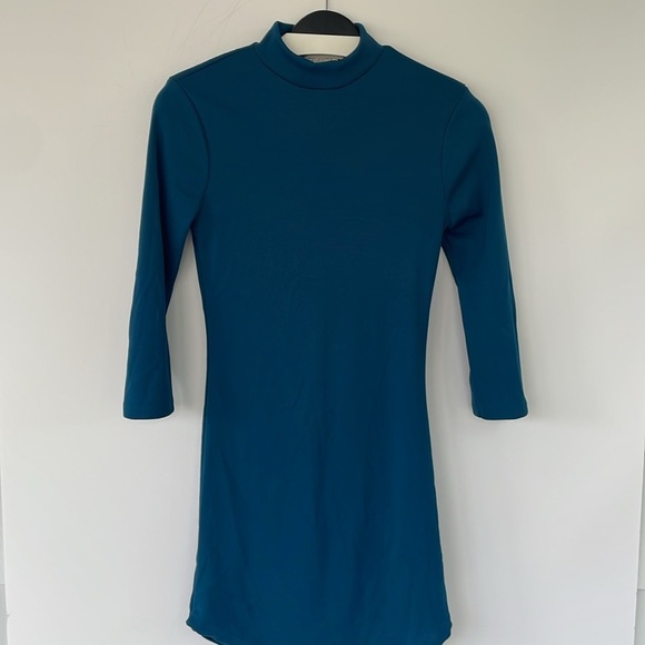 Forever 21 Blue Sheath Dress Mock Neck 3/4 Sleeve Medium - Picture 1 of 14
